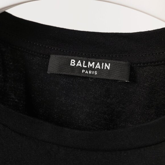 Balmain Black Cotton Cropped Lime-Logo-Print T-Shirt - Picture 6 of 9